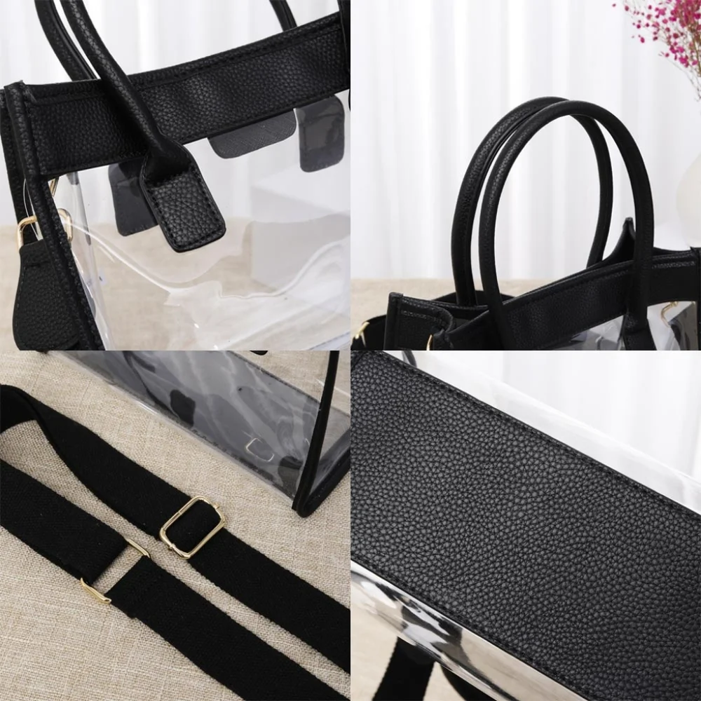 Blue Transparent Clear Tote Crossbody Bag Purse Leather Casual Womens Accessory - Picture 3 of 3